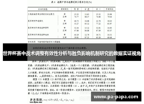 世界杯赛中战术调整有效性分析与胜负影响机制研究的数据实证视角